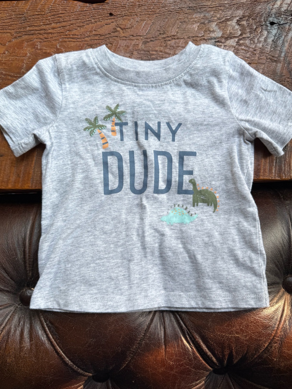 jumping beans Gray 'Tiny Dude' Graphic Tee with Palm & Dino Accents